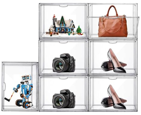 AAABOX Caja de Exhibición Acrílico Transparente para Lego,36x23x27cm Vitrina Expositora Apilable con Puerta para Colecciones Bolsos Muñecas Coches Modelo Juguetes, Autoensamblaje