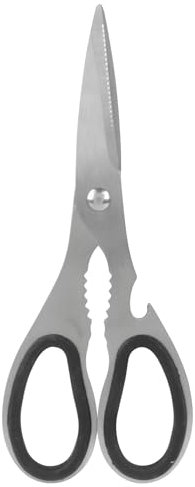 Equinox 517548 - Tijeras de cocina (acero inoxidable, plástico, 18,5 cm, 3 en 1, abridor de botellas y cascanueces incluidos, hojas de acero inoxidable, plateado)