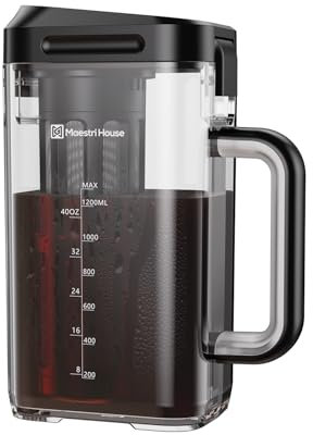 Maestri House Cafetera compacta para preparar café frío, 1,162.3 g para té helado y café, jarra Tritan que ahorra espacio, filtro de malla 350, 100% a prueba de fugas