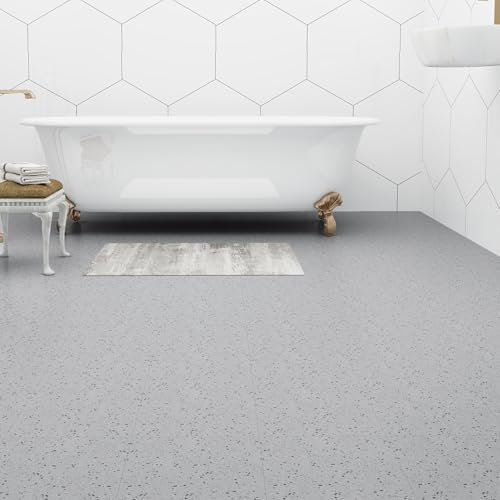 FLOREXP Laminate Flooring - 40 Packs Self Adhesive Floor Tile 1.5mm Thick 12×12 Inch Peel and Stick Floor Tiles Waterproof for Dining Room, Kitchen,Bathroom Cover 3.72m²,Grey Speckle