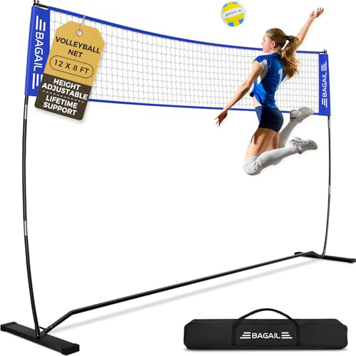BAGAIL Red de Voleibol, Red de Voleibol Portátil para Patio de 12 pies/20 pies - Altura Ajustable, Estructura Resistente, Diseño Independiente - Set de Voleibol Portátil para Exterior/Interior
