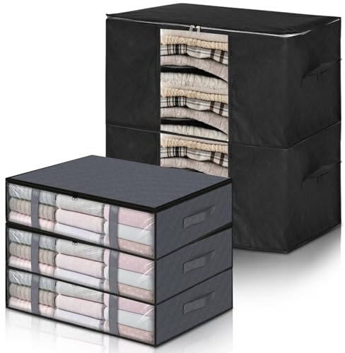 Jomdjmskes 5 Pcs Cajas Almacenaje Ropa, Organizador Ropa, Bolsa de Almacenamiento Plegable, Bolsas para Guardar con Asas Reforzadas, Almacenaje Bajo Cama con Ventana Transparente, Caja Bajo Cama