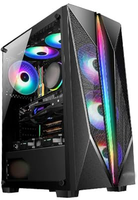 Caja De Computadora De Torre Media ATX, Micro-ATX, Mini-ITX, Caja De Computadora For Juegos De Torre Media Con Panel Lateral De Vidrio Templado, Modo De Iluminación RGB, Compatible Con Refrigeración L