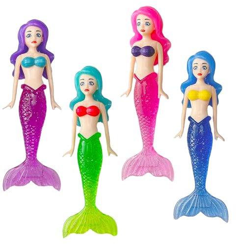FveVqe 4PCS Mermaid Bath Toy, Mermaid Pool Toys, Durable Toys for Toddlers Water Bathtub, for kids Aged 7-12 Swimming Pool Games Diving Training (Multicolour)