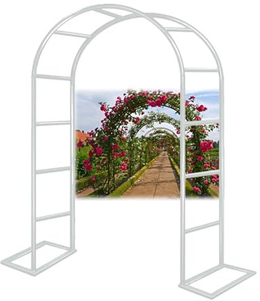 Arco Per Rose In Metallo Con Basi, 140 200 240 300 cm larghezza Traliccio Pergolato Da Giardino Per Piante Rampicanti, Supporto Sostegno Archetto Per Matrimonio, Decorazione Eventi(Bianco,300x250 cm (