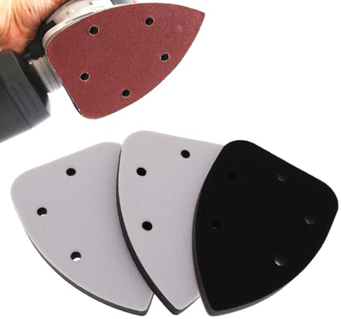 3pcs Mouse Detail Sanding Interface Pad,140x100mm Hook & Loop Backing Pads with 5 Holes for Detail Sanding Foam Interface Triangle Sanding Pads,Low Noise & Impact Resistant for Sander Accessories