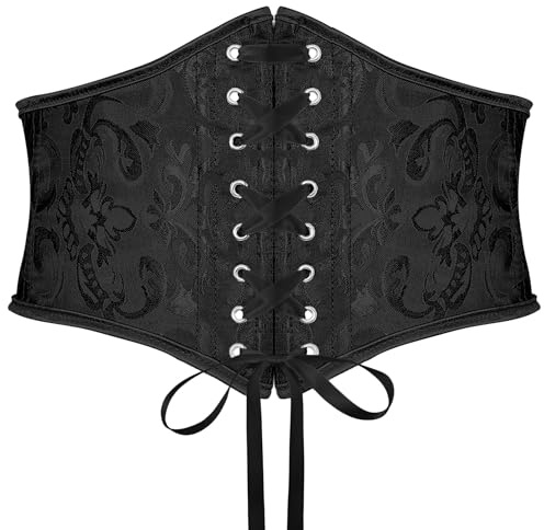 SUOSDEY Black Corset Waist Belt for Women Tied Waspie Belt Lace-up Cinch Belt Elastic Wide Belt for Halloween Theme Party