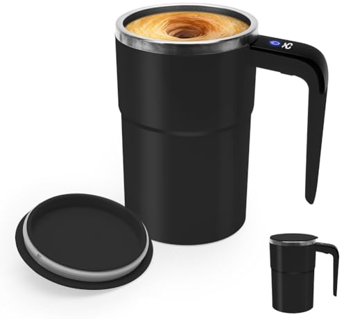 Tazza automatica da 380 ml, con manico, coperchio e indicatore di temperatura, per caffè, latte di soia, cioccolata calda (nero)