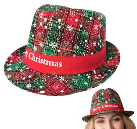 Jul Fedora-hattar - klassisk andningsbar festlig snöflinga mönster huvudbonad, jul huvudbonad, familj män kvinnor tonåringar festvinnare semester inomhus utomhus 30 x 25 x 10 cm