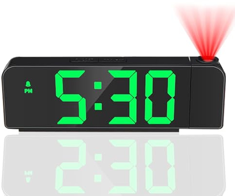 Titifeya Digital Projection Alarm Clocks LED Bedside Clock for Bedroom Ceiling 12/24H Temperature Date Display 180° Rotatable Projector Adjustable Brightness Snooze Night Mode for Home Office