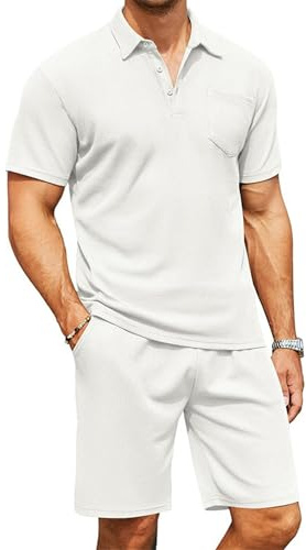 QUNERY Conjunto Hombre Verano 2 Piezas Conjunto Slim Fit Polo y Pantalones Cortos Negocios Chándal de Ocio con Bolsillos