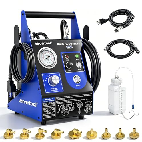 MR CARTOOL F109 Automatic Brake Bleeder Kit – 9 Adapters, 0.7-2.5 Bar | Pulse Filling Tech, Auto-Stop at Low Fluid, One-Person Ooperation, Fits Honda/Toyota/BMW