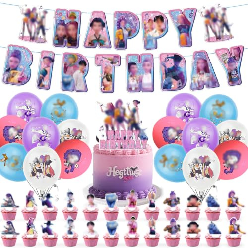 43 Pezzi Set di Decorazioni per Feste di Compleanno, Hun-ter Forniture per Feste con Striscione, Cake Topper, Palloncini, Set di Palloncini per Compleanno per Bambini e Fan