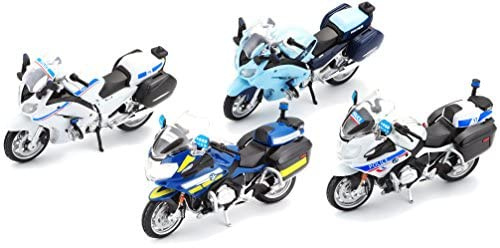 Bburago Maisto France - Moto d'intervention-Echelle 1/18-Modèle Aléatoire, 39056, Bleu, Blanc, Noir, Centre