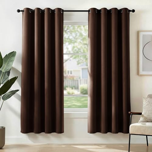 Deconovo Curtains Blackout Super Soft Thermal Insulated Eyelet Blackout Curtains for Bedroom 46 x 72 Inch Drop Chocolate 1 Pair