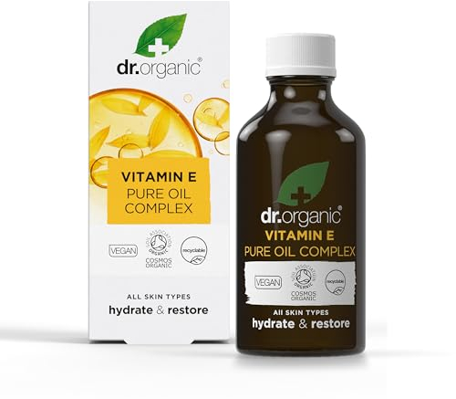 Dr Organic Reines Vitamin E Öl, Hydratisierend, Ätherisches Öl, Für alle Hauttypen, Natürlich, Vegan, Tierversuchsfrei, Paraben- & SLS-frei, Biozertifiziert, 50ml