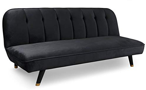 Menzzo Canapé Convertible clic-clac 3 Places Olympia Velours Noir – Banquette lit Moderne à Ouverture Rapide – Confort Quotidien, Salon Design