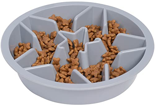 Leashboss Anti Sling Bowl Dog - Labyrinth für erhöhte Fressplätze - Anti Sling Bowl Dog - Slow Feeder Dog für große, mittlere und kleine Rassen (2 Tassen - 19,1-20,3 cm Fresslöcher, Grau)