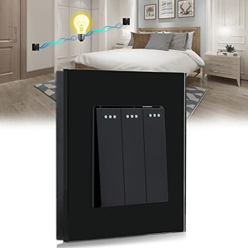 BSEED Light Switch 3 Gang 2 Way,Glass Light Switches,Screwless 10A Rocker Tactile Wall Switch,Black Crystal Toggle Switch