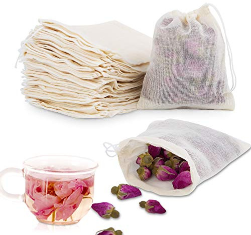 Chielor 50Pcs Cotton Muslin Bags-3.94 x 3.15 Inches Eco-friendly Drawstring Bags for Reusable Sachet, Crafts, Teas, Spices, Soaps, Jewellery, Crafts, Parties, Decor & Favour Gifts for Home Supplies