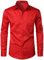 PARKLEES Men's Urban Stylish Casual Business Slim Fit Long Sleeve Button Up Dress Shirt with Pocket Red XXL