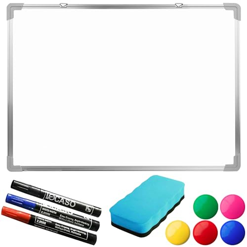 700×500mm Magnetic Whiteboard – Aluminium Frame Dry Wipe Board with Pen Tray, Lightweight Hanging Whiteboard for Office, School & Home Use