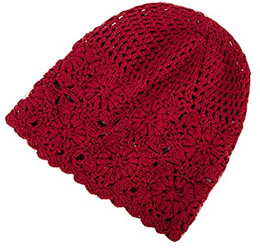 FSSTUD Crochet Beanie Mütze Häkelmütze Strickmütze Skullcap Gehäkelte Baggy Mütze Wintermütze für Damen Dunkelrot