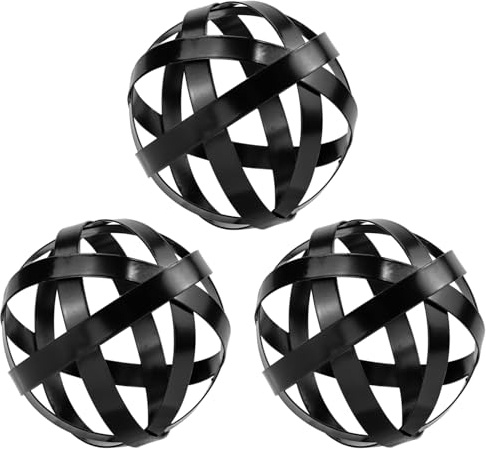 Kesywale 3.3 Inch Decorative Spheres Set of 3, Metal Band Decorative Balls Orbs Metal Spheres Home Decor Accents Dining Table Centerpieces for Living Room Bedroom Kitchen Office Coffee Table (Black)