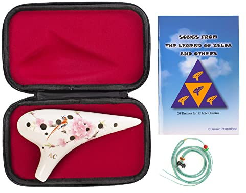 Deekec 12 Hole Ceramic Ocarina, Hand Painting 12 Hole Alto C with Song Book and Bag