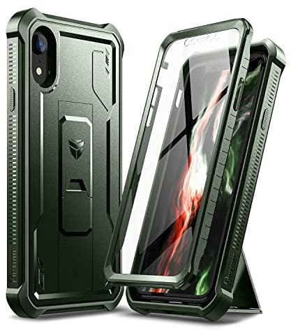 Dexnor Case for iPhone XR 360 Full Body Heavy Duty Rugged Shockproof Military Drop Tested Protective Cover Built in Screen Protector and Kickstand for iPhone XR-Green