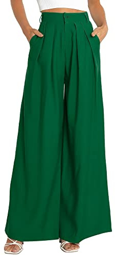 Kocowoo Women's High Waist Casual Wide Leg Palazzo Pants, Dress Pants for Women, Work Pants with Pockets for Women Office. Emerald Green