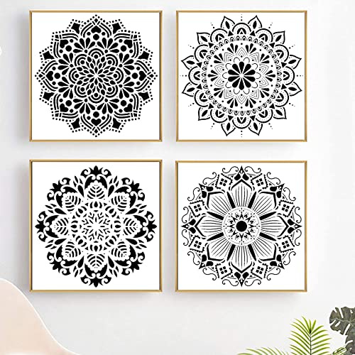 MUYAPAY Stencil Mandala,4 Pezzi Set Stencil Disegno Fiori,Grande Mandala Stencils Pittura,Riutilizzabili Mandala Templates, per la Pittura Fai da te Scrapbook Wall Art, 30x30CM