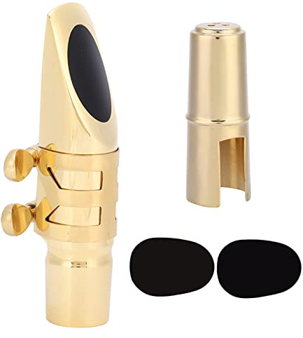 Bocchino per Sassofono Contralto, Bocchino per Sassofono Contralto con Cappuccio e Cuscinetti, Bocchino per Sax Tenore Alto in Mib Metallo Ottone 6C per Professionisti e