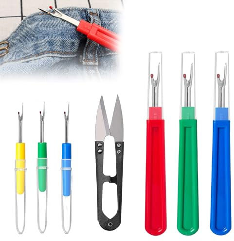 6 Stück Nahttrenner, Nahttrenner Auftrenner, Nähen Nahttrenner, Saumtrenner Seam Ripper Set mit Schutzkappe, Nahtauftrenner mit Schutzkappe und Trimmschere,Nahtauftrenner, Nahttrenner Stichentferner