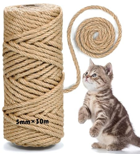 Corde en Sisal Naturelle 5 mm x 30 m, Corde à Griffer pour Réparation Arbre à Chat, Corde Chanvre pour Maison, Jardin, Décoration DIY