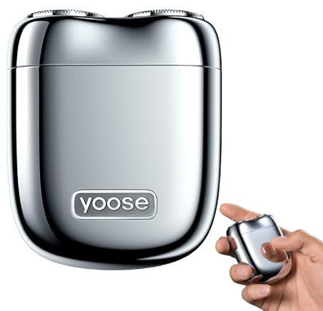 yoose Mini Rasoir Electrique Hommes,Portable & Léger en Alliage Rasoir Homme,Recharge Rapide USB-C Rasoir Electrique,Lame Magnétique,Étanche IPX7/Usage Sec/Humide - Voyage/Voiture/Sport (Argenté)