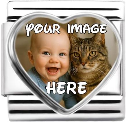 2Burned Personalised Family Photo Charm Link fits all classic 9mm Italian style Bracelets (Heart)