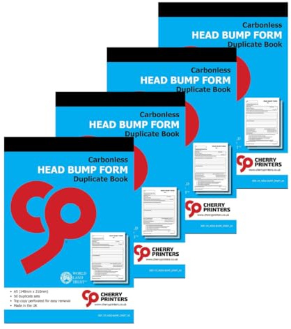 Cherry Printers | Head Bump Form | Duplicate Book | A5 Carbonless Incident Record for Schools | 50 Sets with Perforated Top Copy | Ideal for Recording Accidents | **4 Pack**