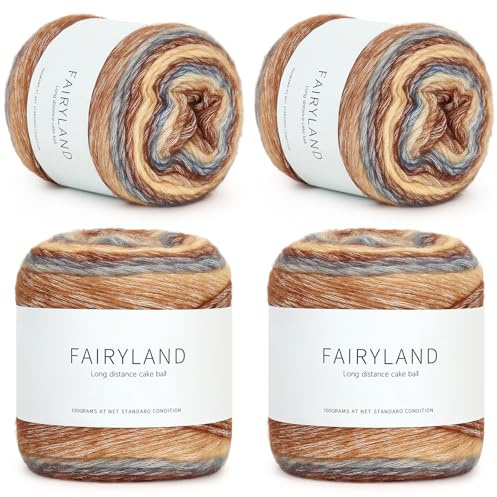 Reessy Gradient yarn for Crochet, 400g Ombre Yarn Cake, 60% Cotton 30% Acrylic 10% Wool - Multi Coloured Wool for Knitting Scarves, Shawls, Blankets, Crafting and Clothing