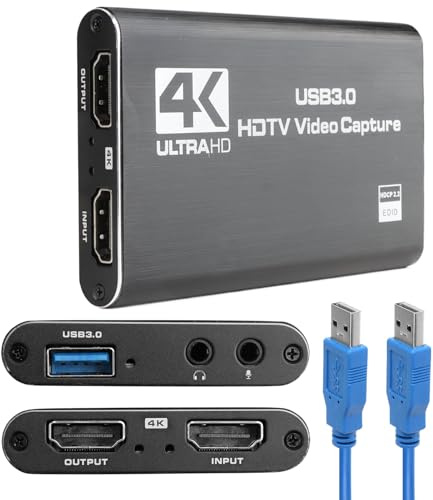 4K HDMI Capture Card, USB 3.0 Video Capture Device for Streaming, Game Recording, Live Broadcasting, Full HD 1080P, Compatible with P-S4, X-box, N-intendo S-witch, DSLR, Camera
