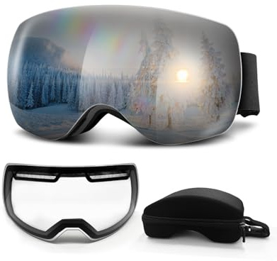 Trongle Maschera da Sci OTG con 2 Lenti Magnetiche, Antiappannamento e Protezione UV400, Maschera Sferica da Snowboard per Uomo e Donna