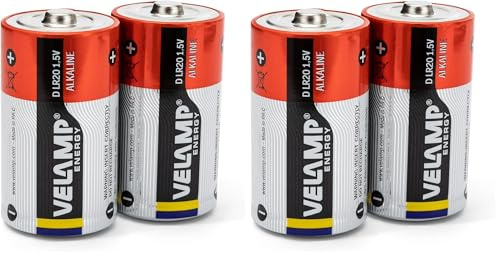 VELAMP LR20/2BP Pila alcalina LR20, D, Torcia,1,5V-Blister da 2 Pile, Rosso (Confezione da 2)