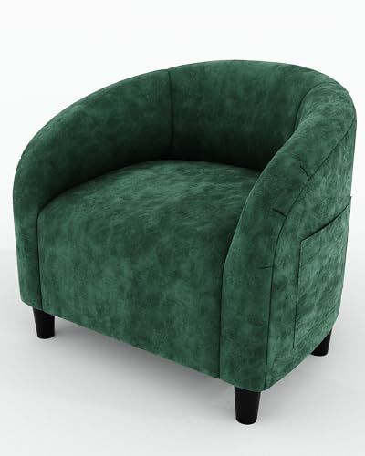 GarveeHome Sessel Wohnzimmer Loungesessel Relaxsessel, Lesesessel mit Leinenoptik, Polstersessel für Schlafzimmer，Akzentstuhl mit Samtstoff (Grün)
