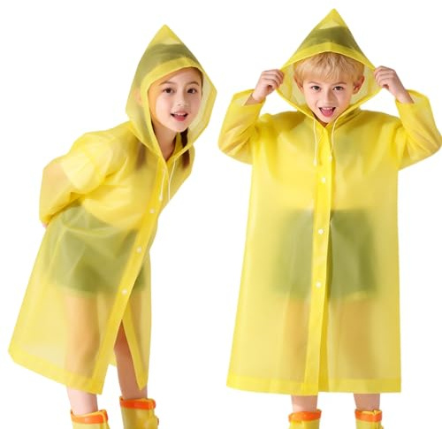 AropaeenGlowry Kids Waterproof Rain Poncho with Hood & Sleeves - Reusable EVA Raincoat for Boys Girls, Camping & Travel
