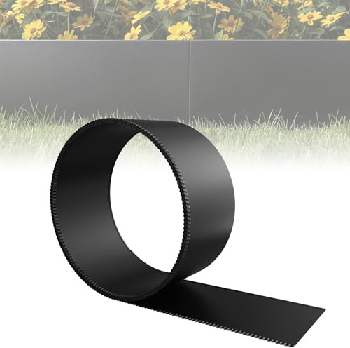 ACXIN metall gräskant 15 cm hög, galvaniserad yta, mångsidig rabattkant för barkmulch, som klippkant eller trädring, robust, flexibel och snabb att installera (svart, 5 m)
