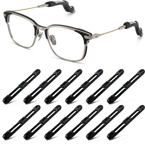 12 Pairs Silicone Glasses Ear Grips, Anti Slip Glasses Arm Covers, Ear Cushions for Reading Glasses and Sunglasses, Stop Glasses Slipping Down Nose, Black