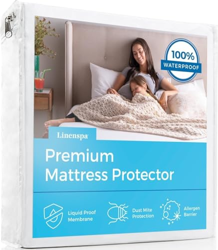 Linenspa Waterproof Mattress Protector, King Size – Fitted Sheet Style, Breathable, Machine Washable & Dryer Safe, White