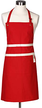 LE CREUSET Schürze mit Taschen, Schlaufe und Bandzugsystem, Einheitsgröße, Kirschrot, Baumwoll-Canvas, 95000700600000