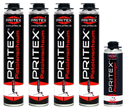Bauschaum Set 4 x 750ml Pistolenschaum inkl. Pistolenreiniger 500ml PU Schaum Montageschaum Isolierschaum