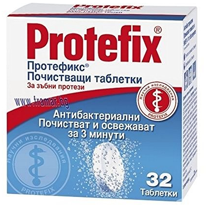 Protefix Dentures Reinigungs-Tabs, antibakteriell, schnell desinfizierend, 32 Stück